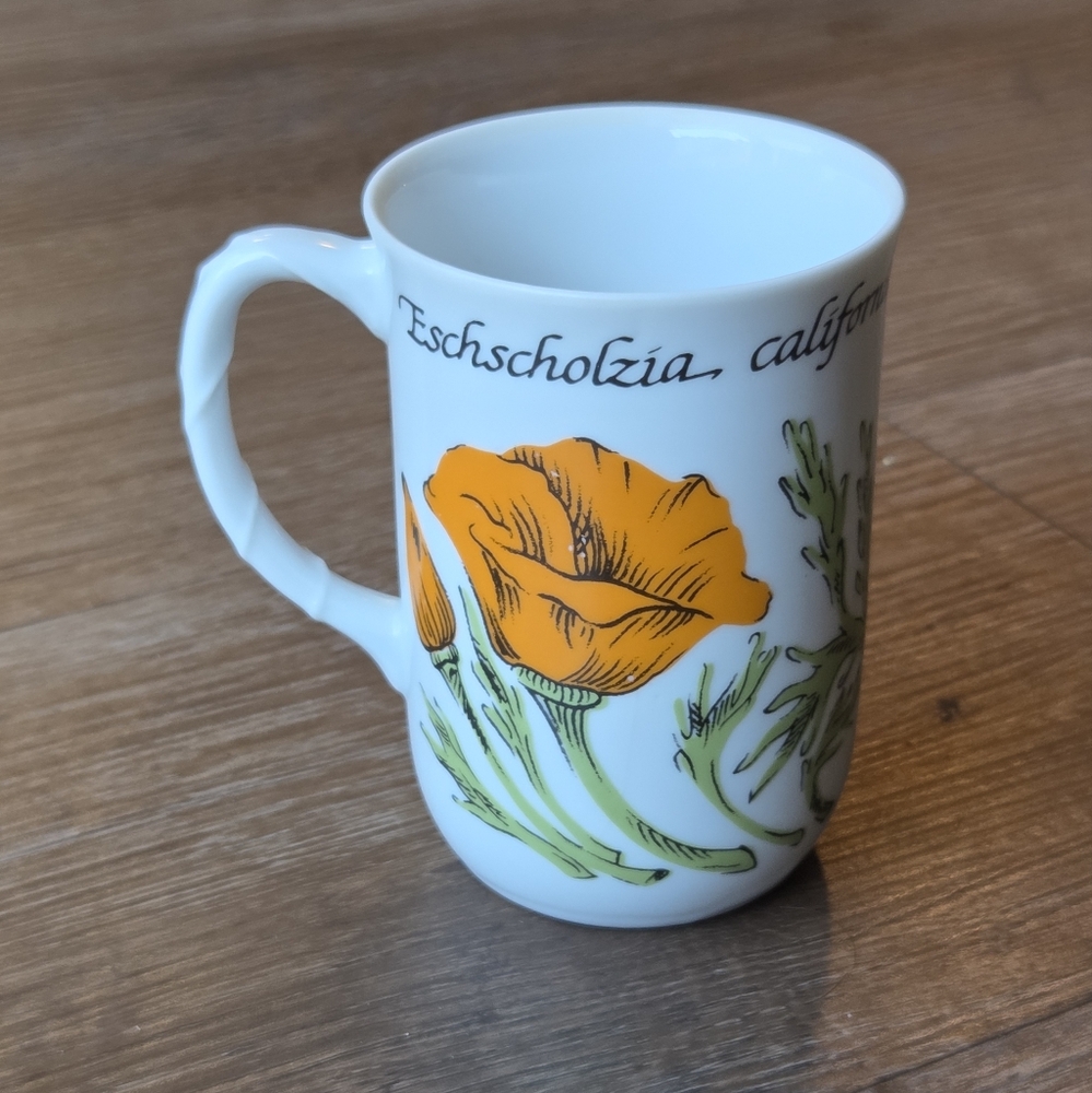 Gorgeous vintage California Poppy Eschscholzia California Floral Mug Coffee Cup